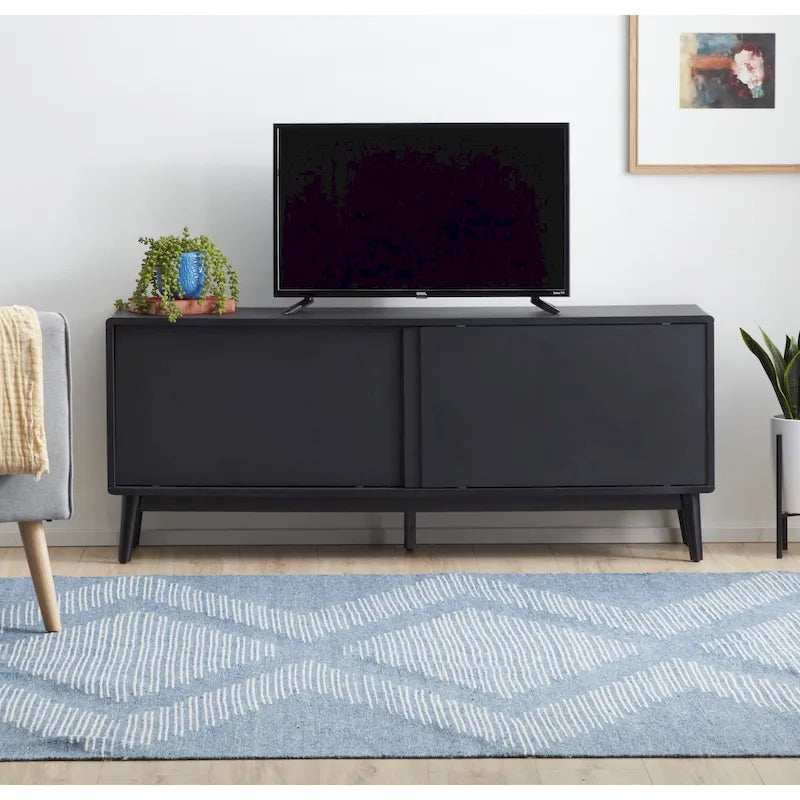 Meuble TV avec portes coulissantes et gestion des câbles, convient aux téléviseurs jusqu'à 65 pouces