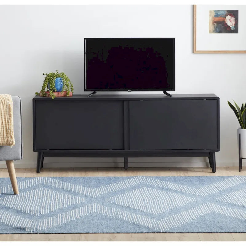 Meuble TV avec portes coulissantes et gestion des câbles, convient aux téléviseurs jusqu'à 65 pouces