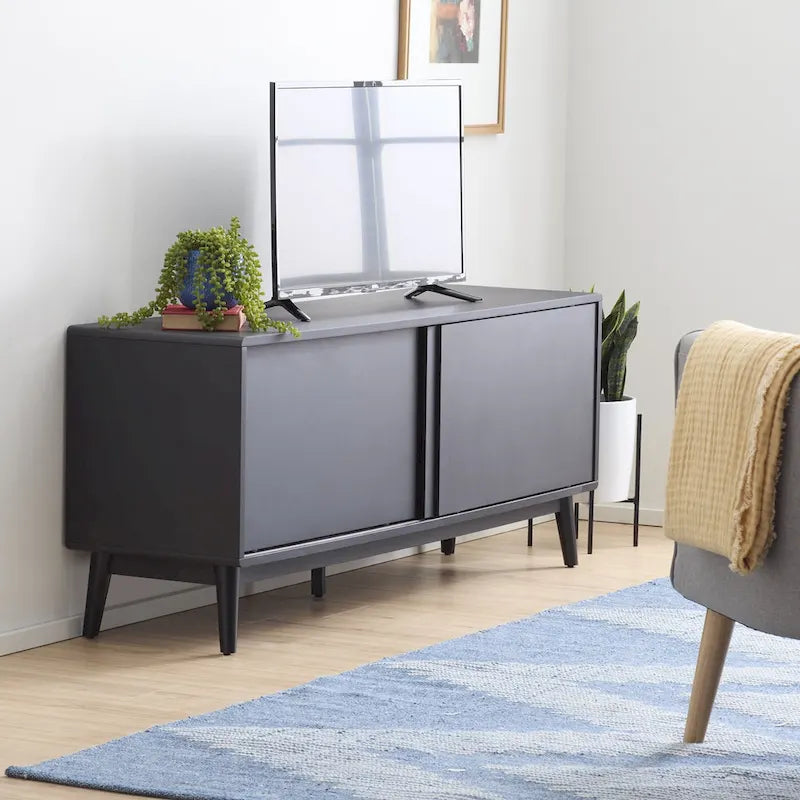 Meuble TV avec portes coulissantes et gestion des câbles, convient aux téléviseurs jusqu'à 65 pouces