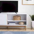 Meuble TV avec portes coulissantes et gestion des câbles, convient aux téléviseurs jusqu'à 65 pouces