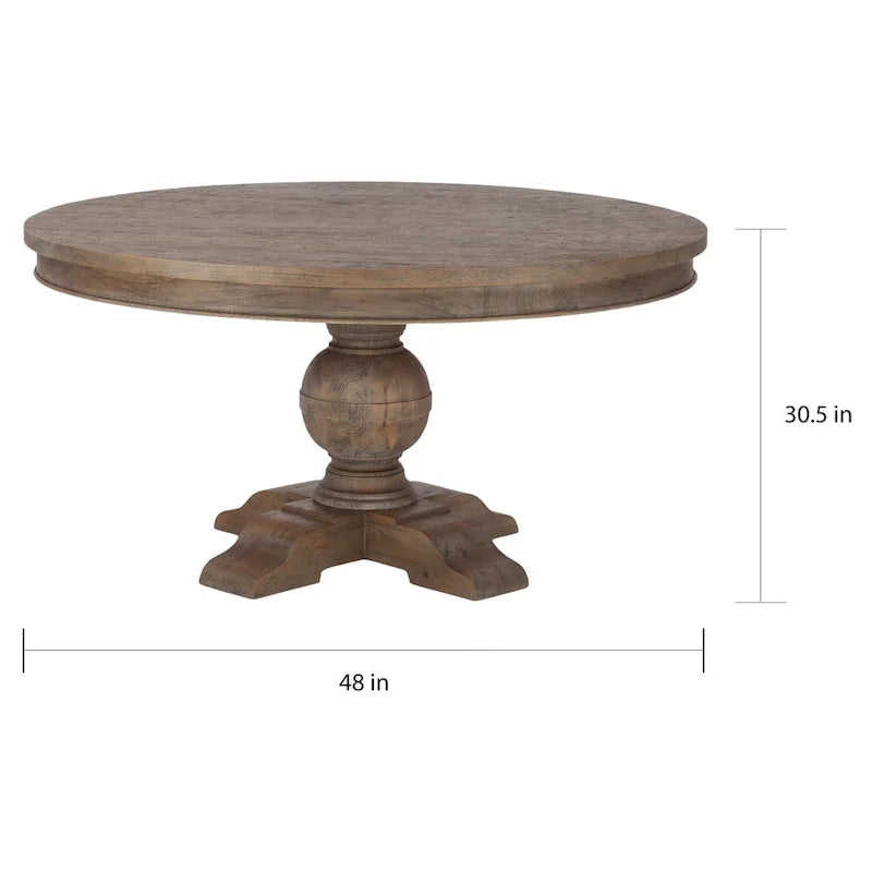 Table de salle à manger ronde en teck vieilli