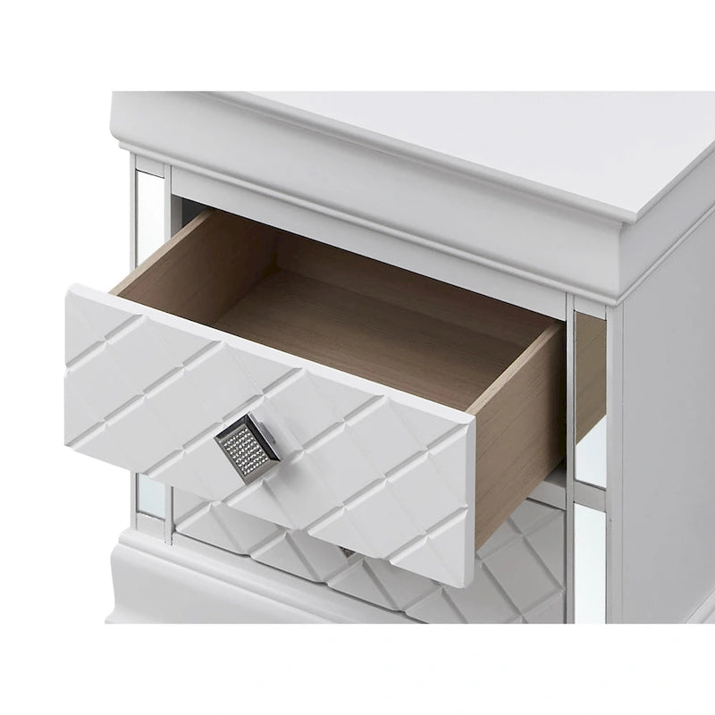 Table de chevet à 2 tiroirs avec façade de tiroir géométrique