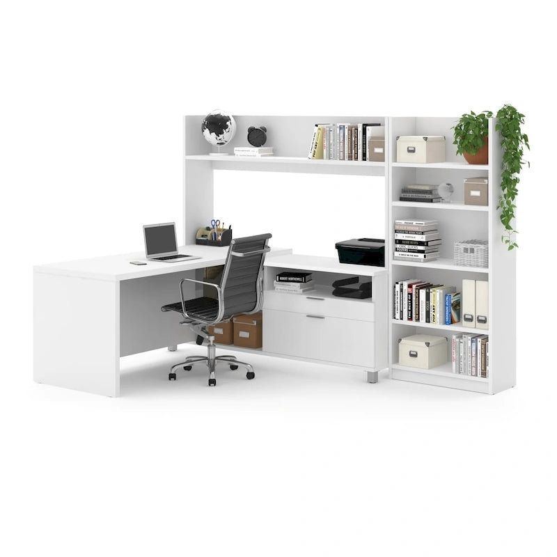 Bureau en L avec bibliothèque