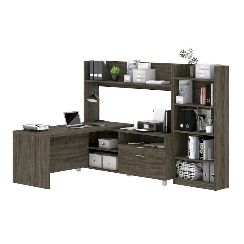 Bureau en L avec bibliothèque