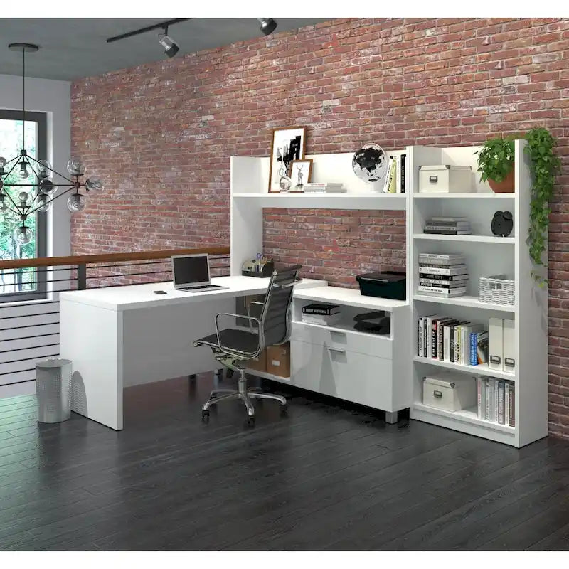 Bureau en L avec bibliothèque
