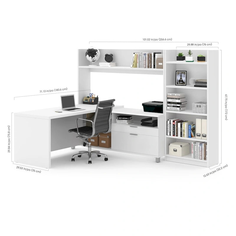 Bureau en L avec bibliothèque