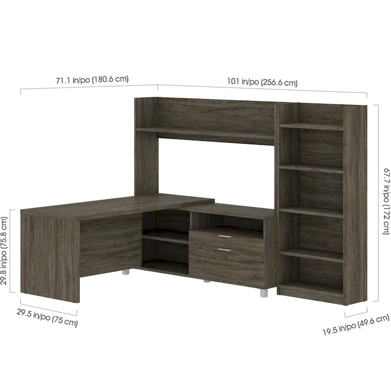 Bureau en L avec bibliothèque