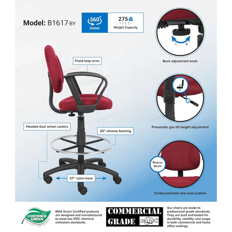 Tabouret de dessinateur réglable avec accoudoirs boucles et roulettes