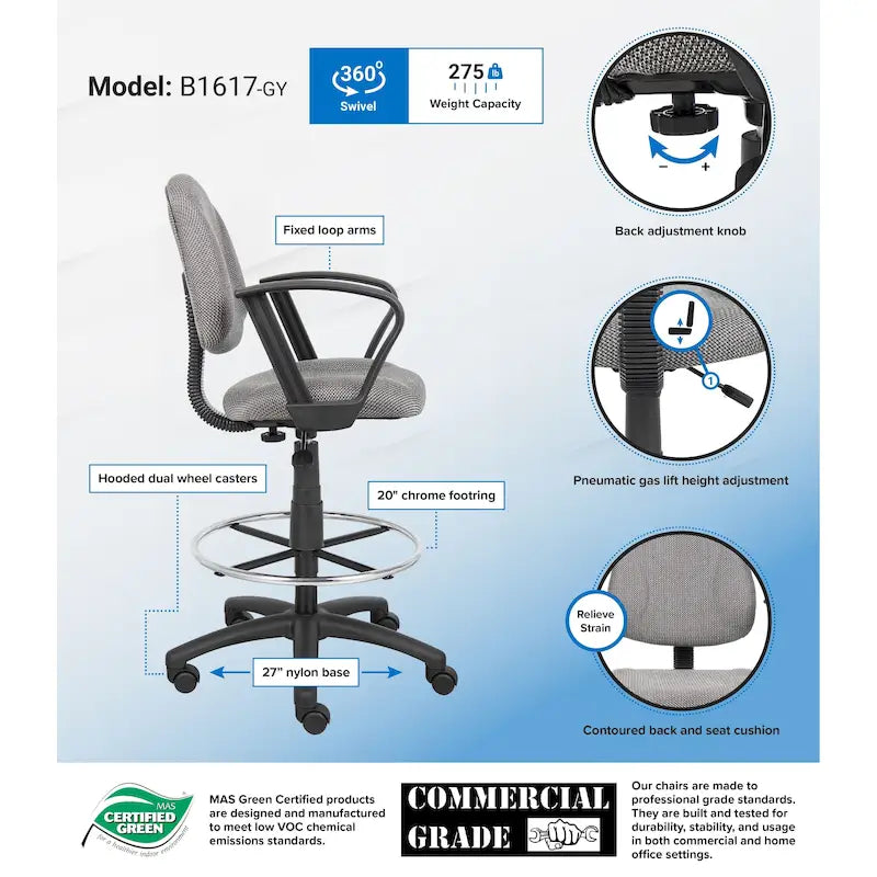 Tabouret de dessinateur réglable avec accoudoirs boucles et roulettes