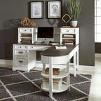 Ensemble bureau en L et huche – Fini blanc avec plateaux anthracite