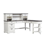 Ensemble bureau en L et huche – Fini blanc avec plateaux anthracite