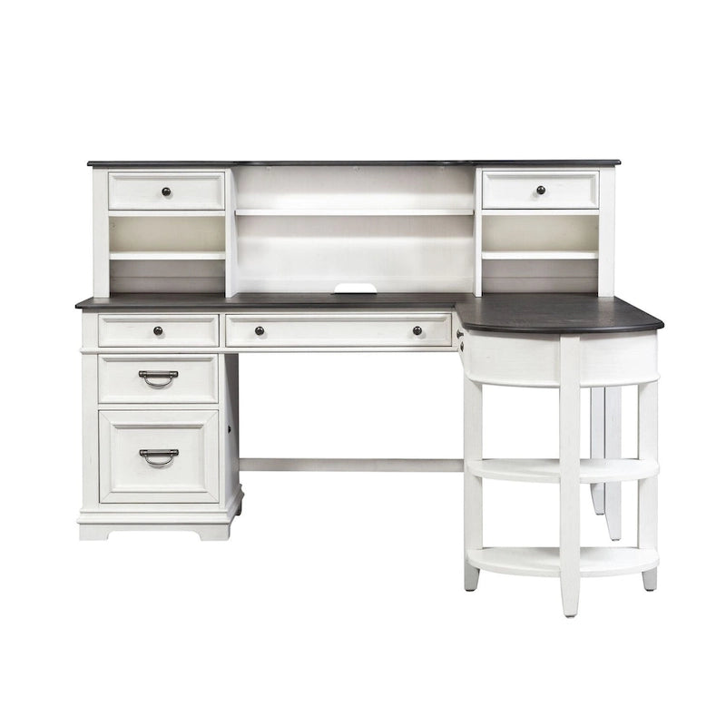 Ensemble bureau en L et huche – Fini blanc avec plateaux anthracite