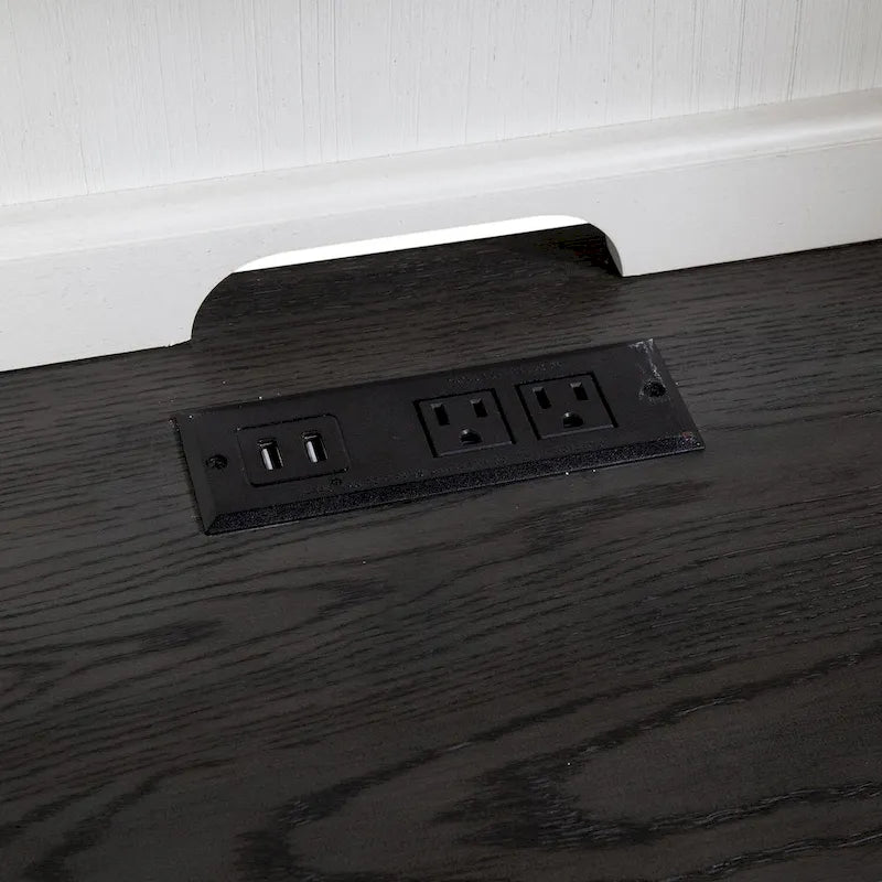 Ensemble bureau en L et huche – Fini blanc avec plateaux anthracite