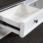 Ensemble bureau en L et huche – Fini blanc avec plateaux anthracite