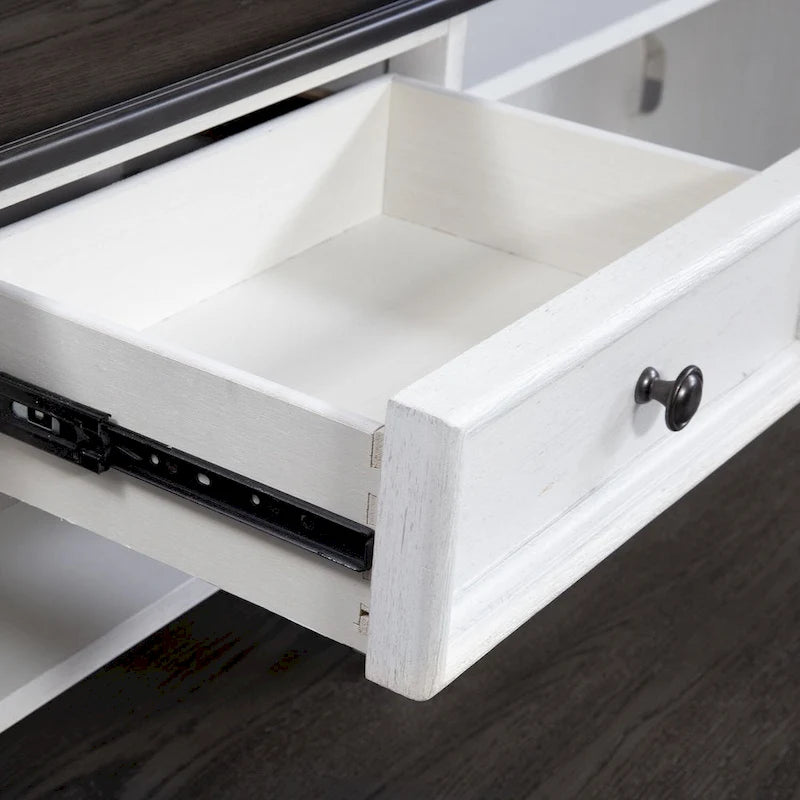 Ensemble bureau en L et huche – Fini blanc avec plateaux anthracite