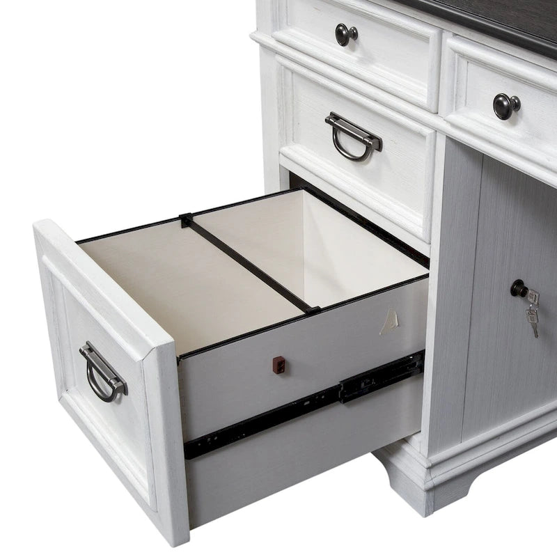 Ensemble bureau en L et huche – Fini blanc avec plateaux anthracite