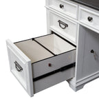 Ensemble bureau en L et huche – Fini blanc avec plateaux anthracite