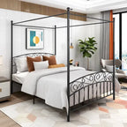 Metal Canopy Bed Frame with Ornate European Style Headboard & Footboard Sturdy Steel Fits Your Mattress Easy DIY