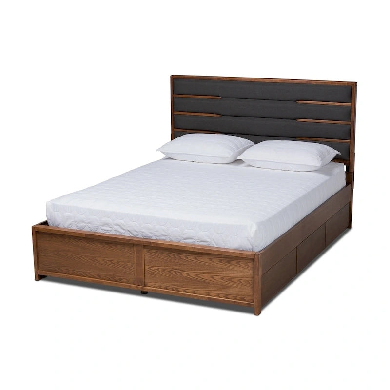 Lit plateforme moderne en bois rembourré avec tiroirs de rangement