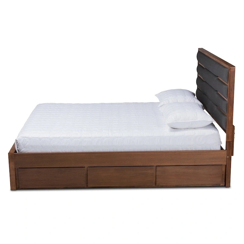 Lit plateforme moderne en bois rembourré avec tiroirs de rangement