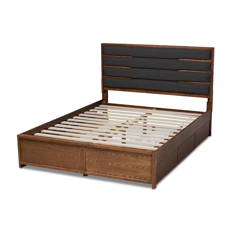 Lit plateforme moderne en bois rembourré avec tiroirs de rangement