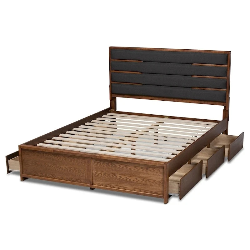 Lit plateforme moderne en bois rembourré avec tiroirs de rangement