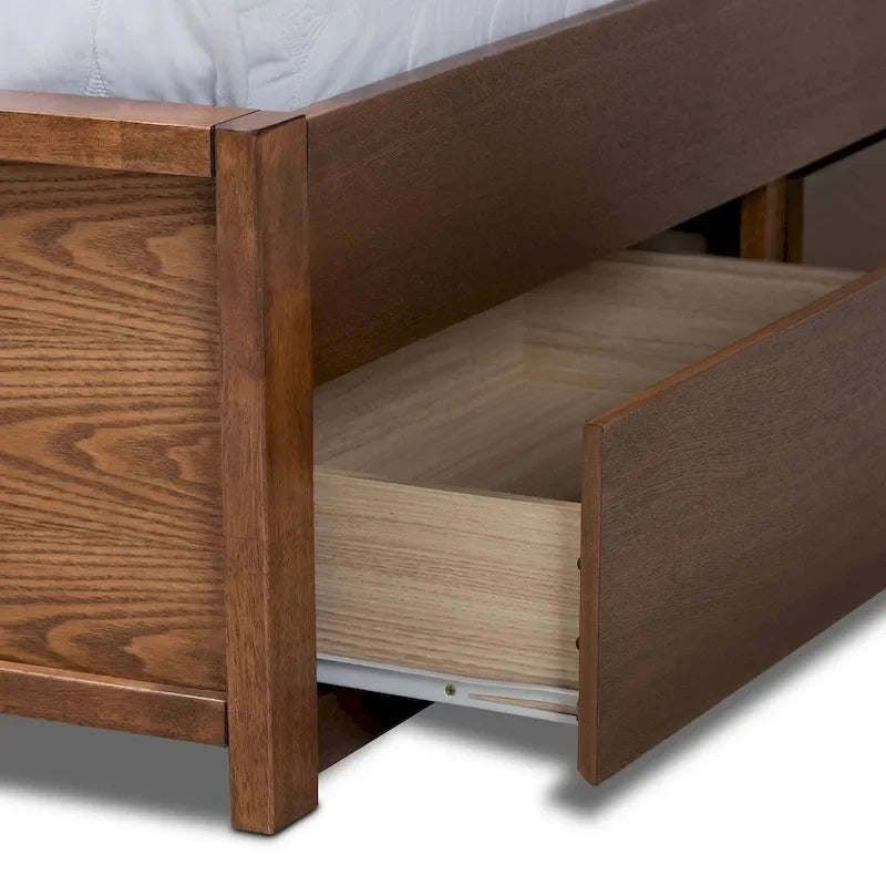 Lit plateforme moderne en bois rembourré avec tiroirs de rangement