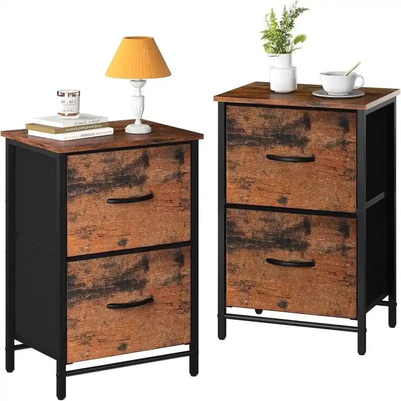Tables de chevet (lot de 2) avec tiroirs en tissu