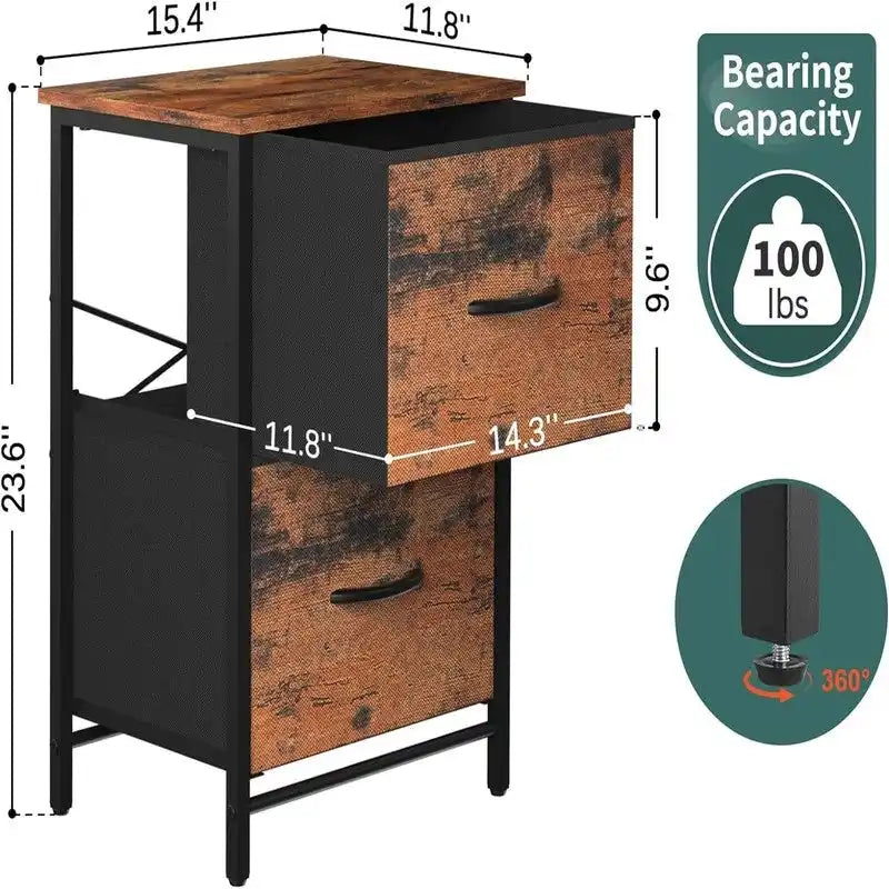 Tables de chevet (lot de 2) avec tiroirs en tissu