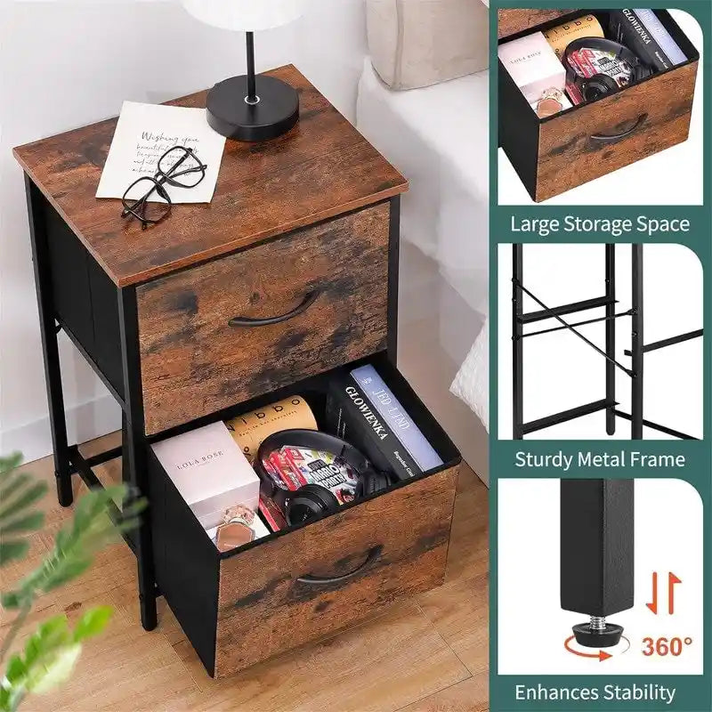 Tables de chevet (lot de 2) avec tiroirs en tissu