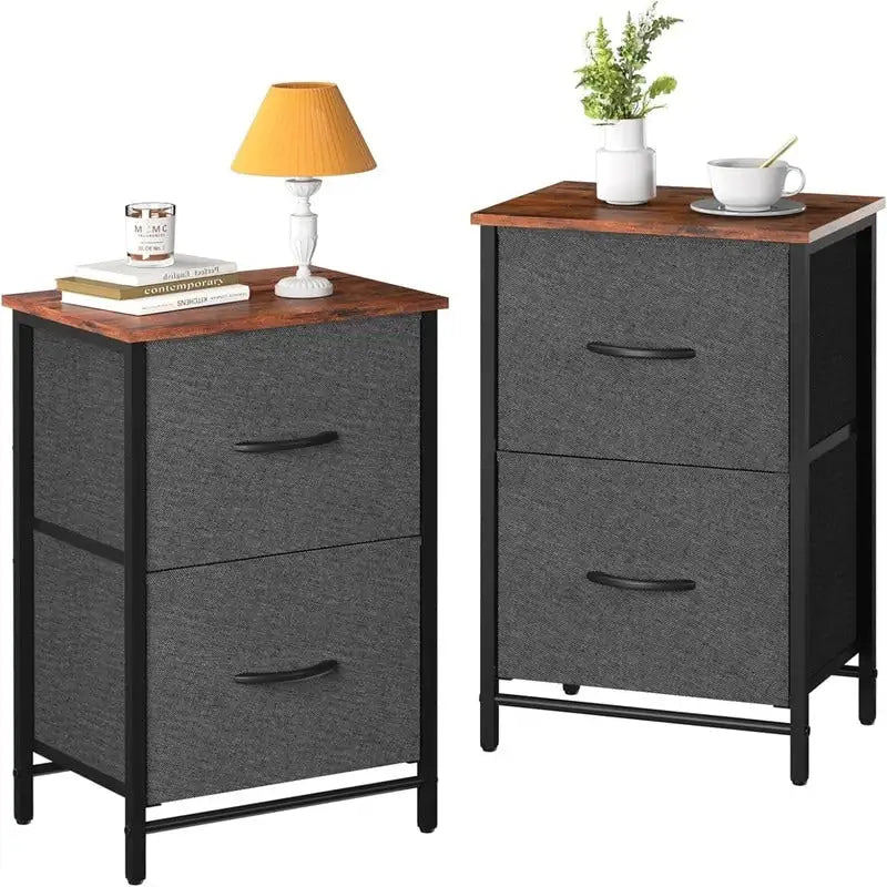 Tables de chevet (lot de 2) avec tiroirs en tissu