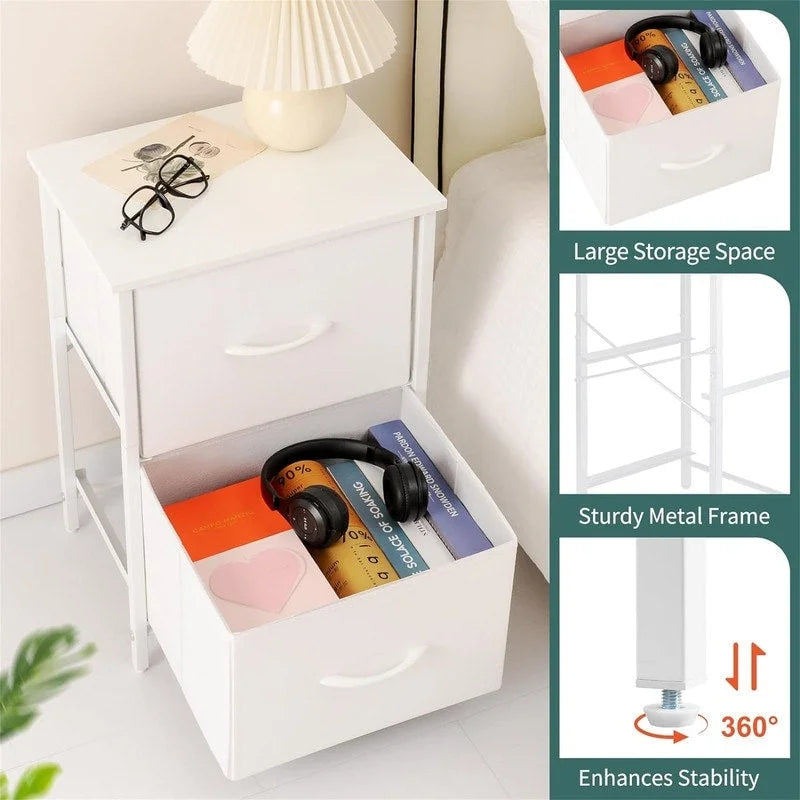 Tables de chevet (lot de 2) avec tiroirs en tissu