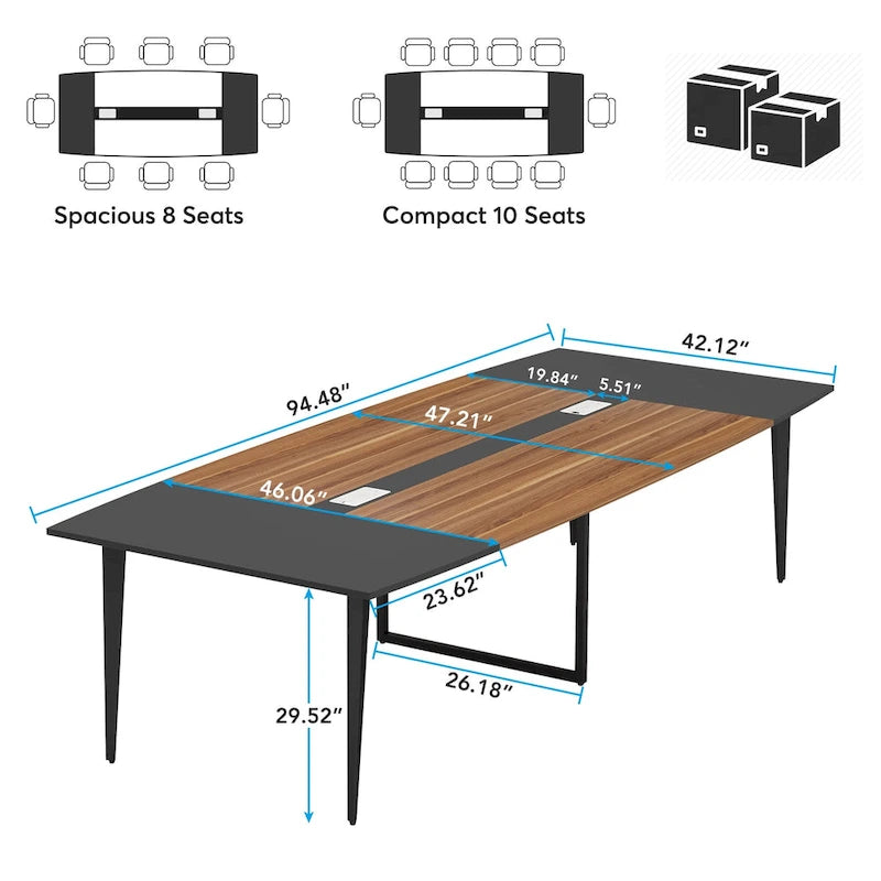 Table de conférence de 239 x 119 cm avec passe-câbles