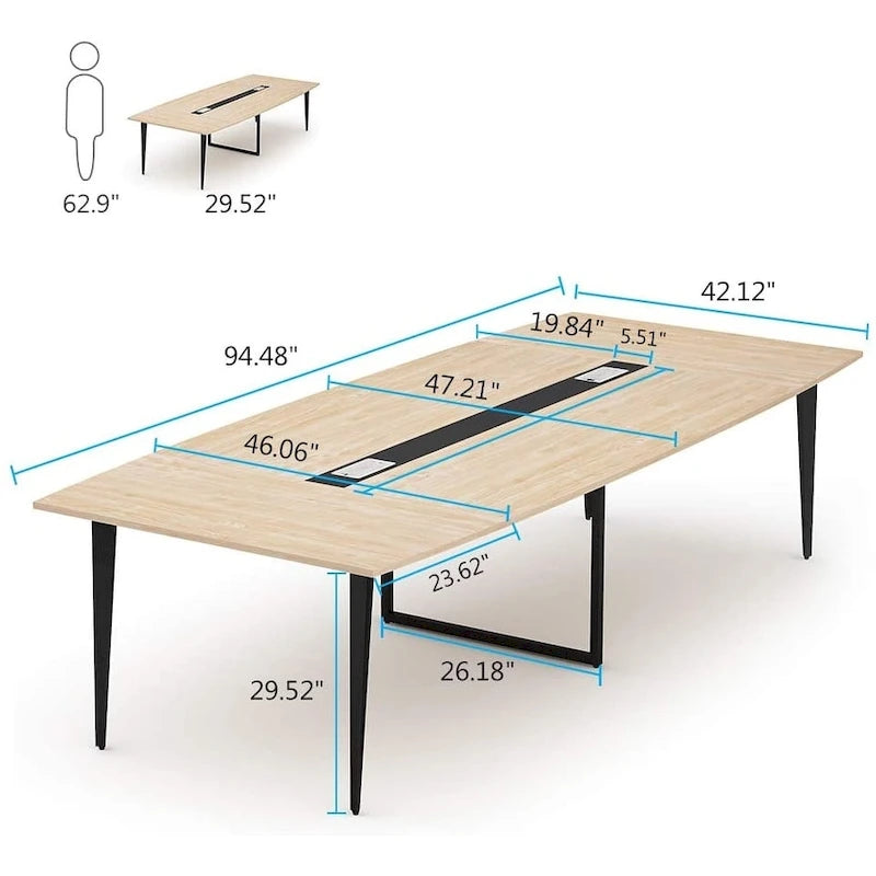 Table de conférence de 239 x 119 cm avec passe-câbles