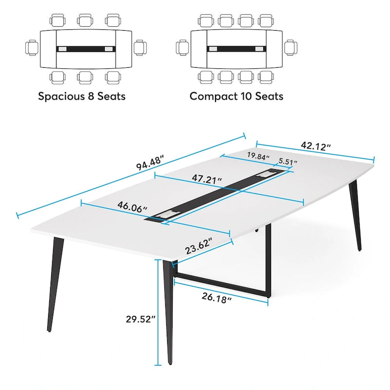 Table de conférence de 239 x 119 cm avec passe-câbles
