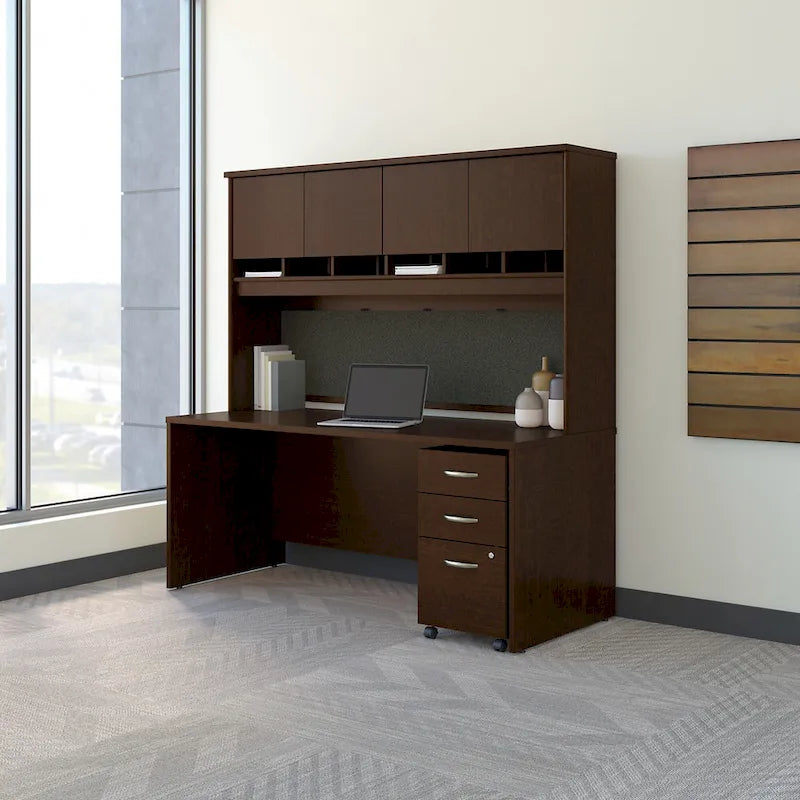 Bureau de 72 po L x 30 po P avec huche et classeur mobile
