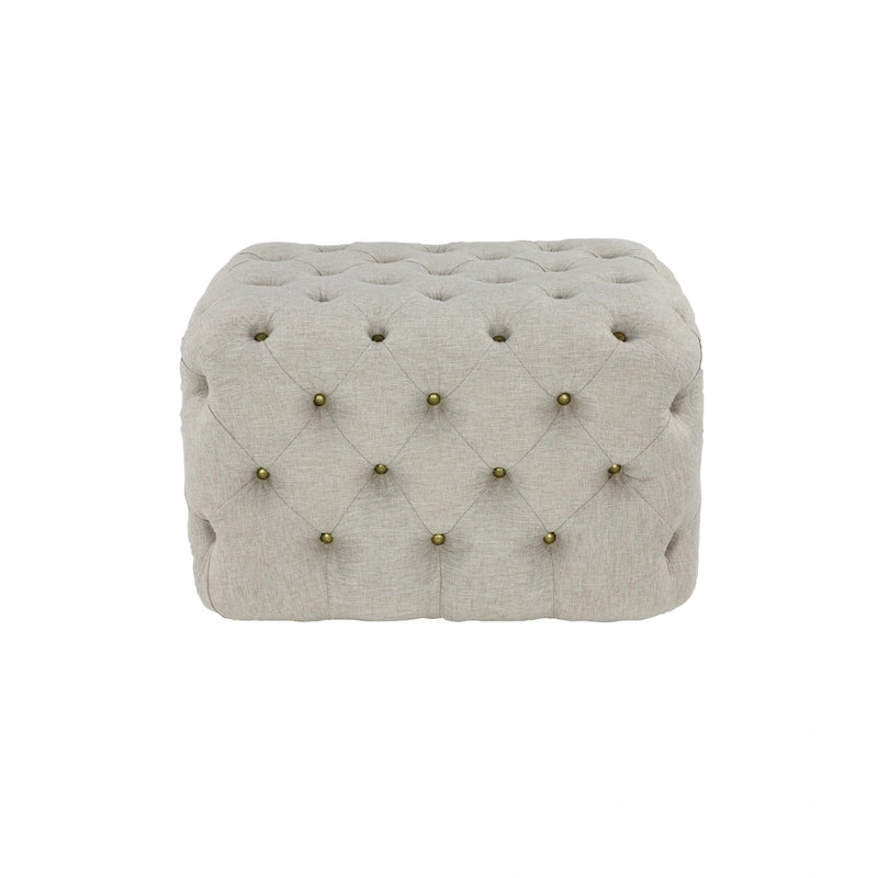 Banc ottoman Glam moderne en tissu capitonné, en bois noir, beige ou gris