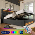 Queen size Upholstered Platform bed with a Hydraulic Storage System, LED and USB Charging, Grey (without mattress)
