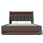 Lit plate-forme capitonné Queen Size avec rangement hydraulique, éclairage LED et chargement USB (Gris, Sans Matelas)