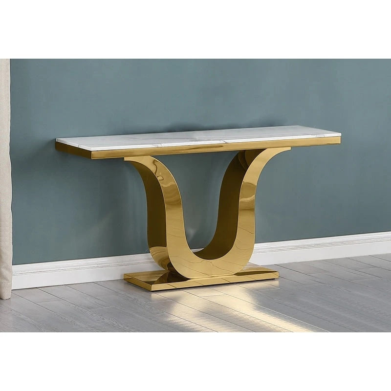 Table d'appoint avec plateau en marbre blanc et base en métal miroir