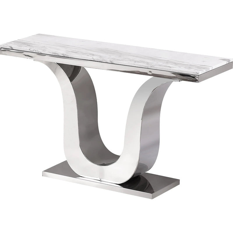 Table d'appoint avec plateau en marbre blanc et base en métal miroir