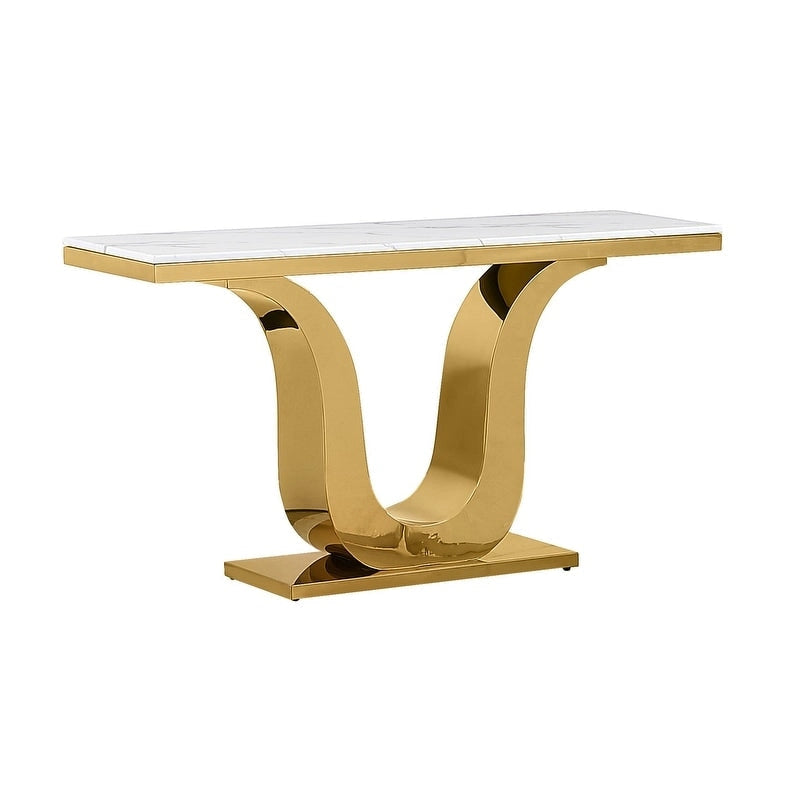 Table d'appoint avec plateau en marbre blanc et base en métal miroir