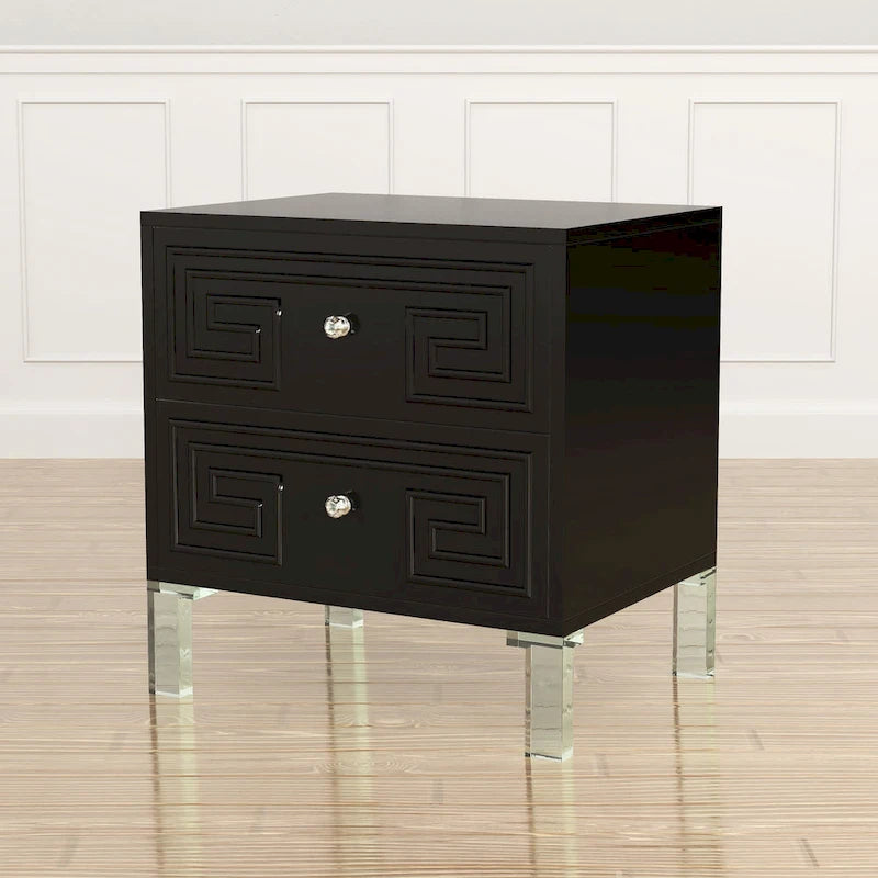 Table de chevet à 2 tiroirs avec pieds en acrylique