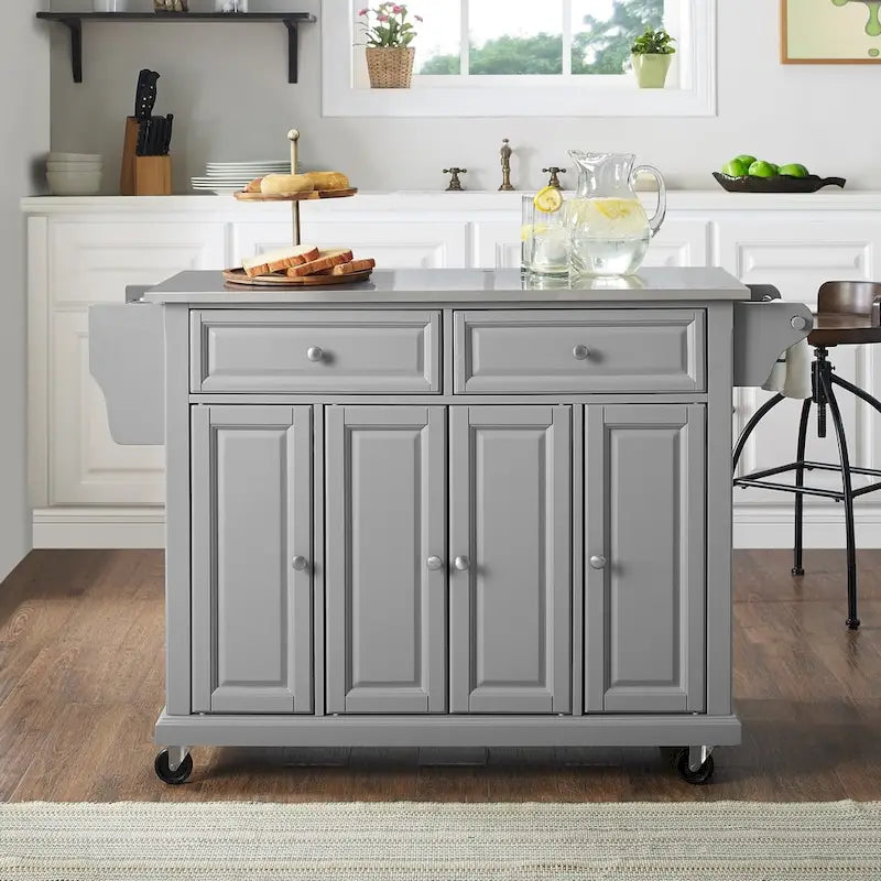 Chariot de cuisine avec plateau en acier inoxydable et rangements - 51.5L x 18P x 34H