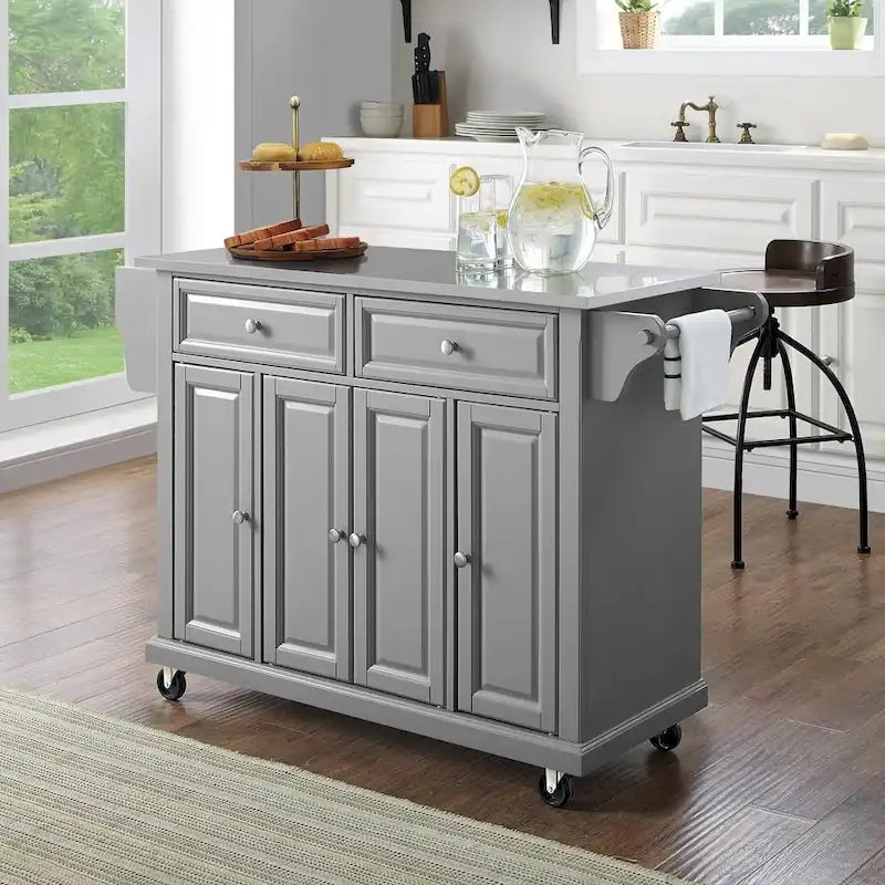 Chariot de cuisine avec plateau en acier inoxydable et rangements - 51.5L x 18P x 34H