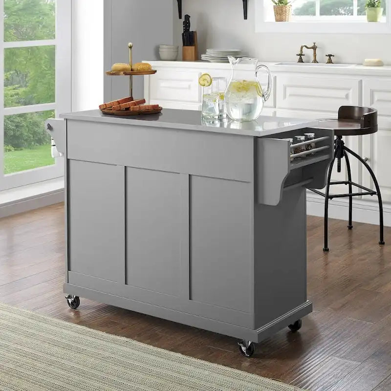 Chariot de cuisine avec plateau en acier inoxydable et rangements - 51.5L x 18P x 34H