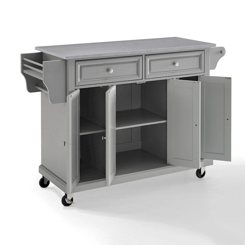 Chariot de cuisine avec plateau en acier inoxydable et rangements - 51.5L x 18P x 34H