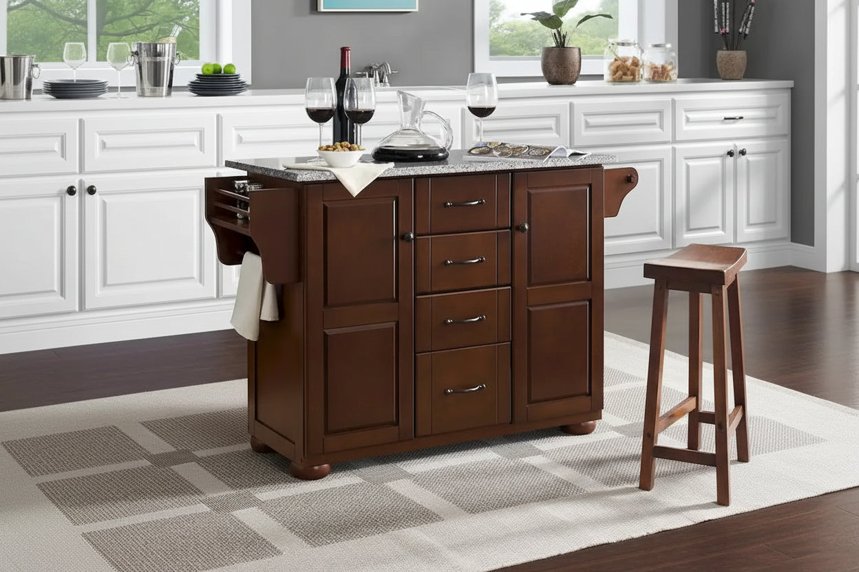Crosley Eleanor Solid Granite Top Kitchen Island - 51.5 W x 18 D x 35.25 H