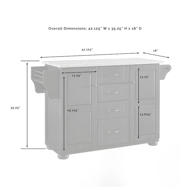 Îlot de cuisine autoportant avec plateau en granit - 51,5" L x 18" P x 35,25" H