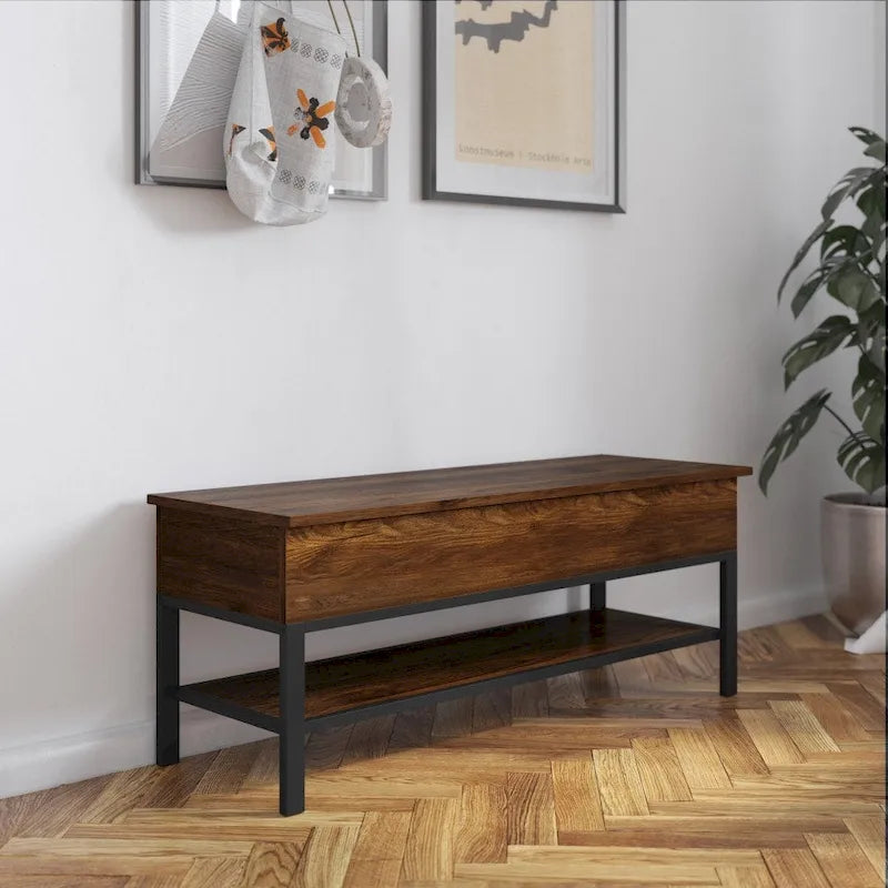 Banc de rangement avec abattant supérieur et étagère inférieure
